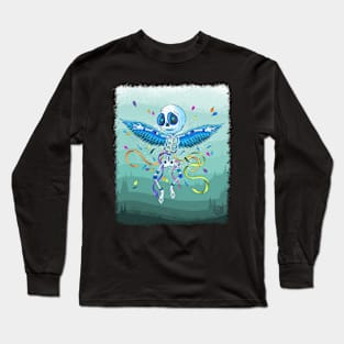 Cute Skeleton - the Blue Winged Skeleton Flyer- Dia De Los Muertos Long Sleeve T-Shirt